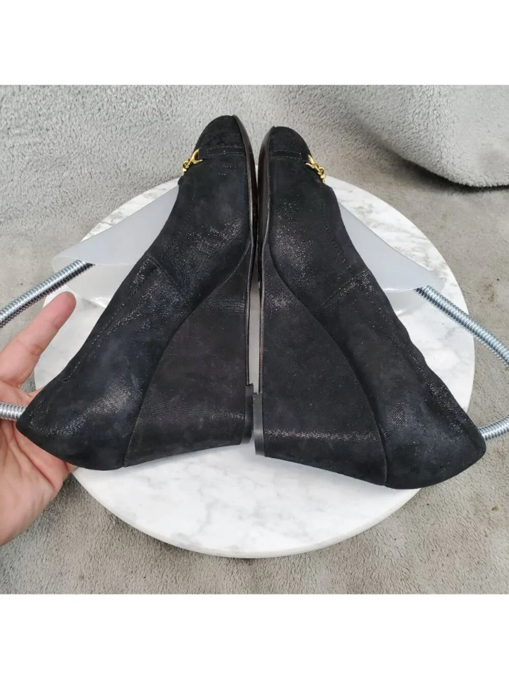 AGL Attilio Giusti Leombruni Shoes Womens 37.5 US 7.5 Black Leather Wedge *Read*